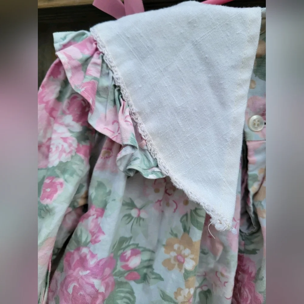 VTG Floral Dress Girls 3T COTTAGECORE  pink Prairie rosette lace FAIRY 90s